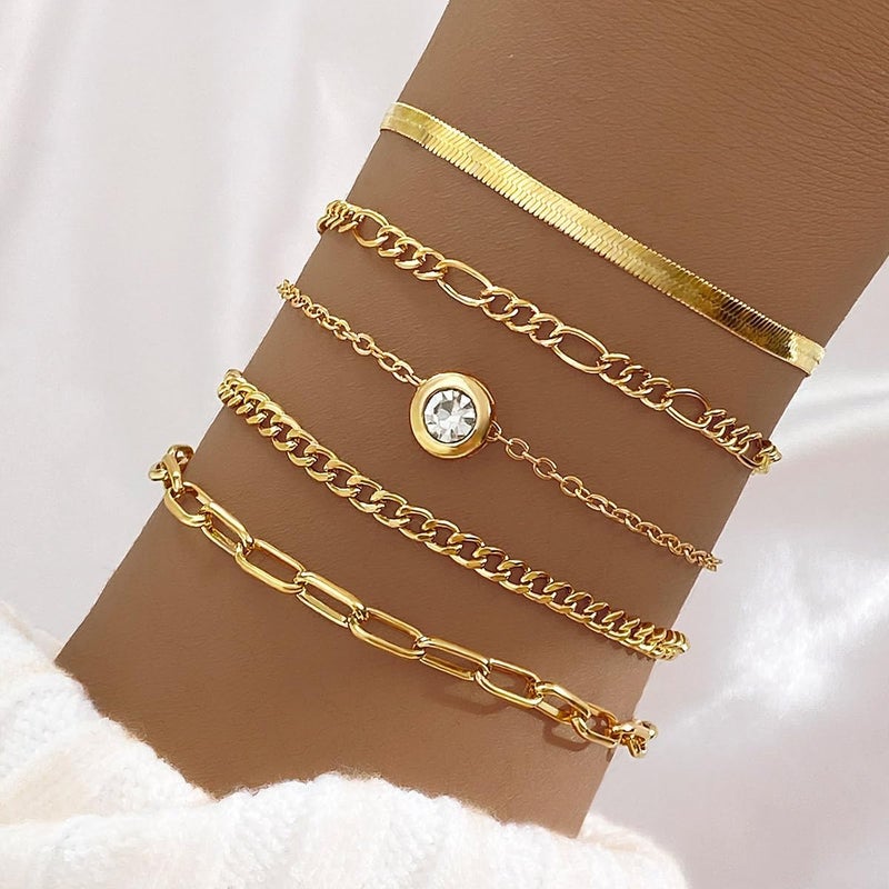 IFKM Gold Bracelets for Women, 14K Gold Plated Dainty Link Chain Bracelet set, Trendy Stackable Layered Bracelets jewelry Gifts - Image 3